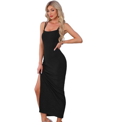 INSPIRE CHIC Women's Elastic Spaghetti Strap Side Slit Party Club Maxi Bodycon Dress