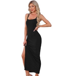 INSPIRE CHIC Women's Elastic Spaghetti Strap Side Slit Party Club Maxi Bodycon Dress - 1 of 4