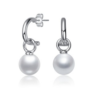 Guili White Gold Plated Huggie Drop Earrings with a Classic Round Pearl Accent for a Timeless and Elegant Look Perfect for Any Occasion - 1 of 2