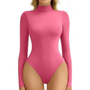 Avidlove Bodysuits for Women High Neck Long Sleeve Body Suits Snap Closure Double Lined Mock Neck Bodysuit Soft Rose Red L - 1 of 4