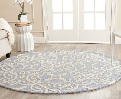 Light Blue and Ivory Round Hand-Tufted Wool Rug
