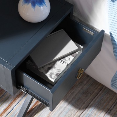 Odilia Navy and Gold Solid Acacia Retro Nightstand with 1 Drawer