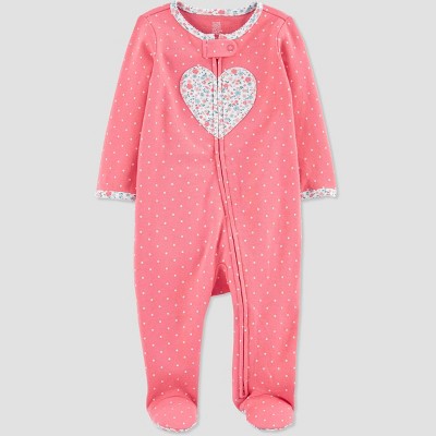 Baby Girls' Dot Heart Footed Pajama - Just One You® made by carter's Pink Newborn