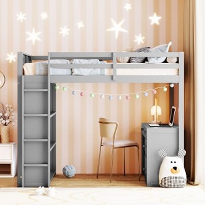 NicBex Twin Size Bunk Bed with Desk Loft Bed Pine Bed Frame with Shelves, Drawers, Ladder and Full Length Guardrails, No Box Spring Required - 1 of 4