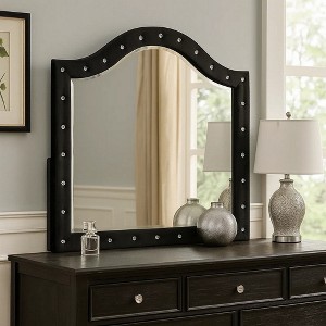 Royal Hampton Dresser Vanity Mirror, Crystal Tufted Black Velvet Upholstered Arched Frame - 1 of 4