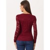 Allegra K Women's Slim Fit Sheer-Long-Sleeves Flower Embroidery Lace Top - 4 of 4