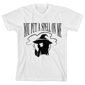 Kids Halloween Side Profile Witch You Put A Spell On Me Unisex Youth White Short Sleeve Crew Neck Tee - 1 of 3