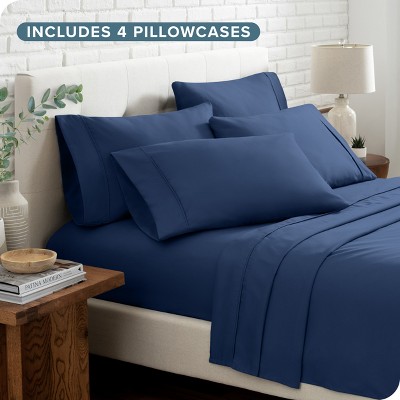 Queen Dark Blue Microfiber 6-Piece Deep Pocket Sheet Set