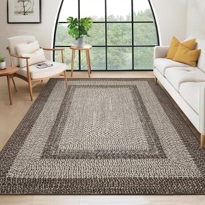 Machine Washable Rug, Non-Slip Non-Shedding Area Rugs for Living Room, Farmhouse Printed Braided Bordered Carpet - 1 of 4