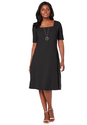 Jessica London Women's Plus Size Stretch Cotton Square Neck Midi Dress