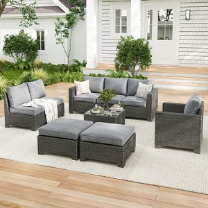 DSVIMOY 9-Piece Patio Sofa Set, Outdoor Furniture with 3 Armless Chairs, Corner Sofa, Gray, 25.2"*25.2"*13.6" - 1 of 4