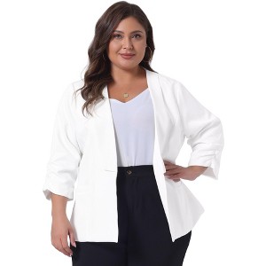 Agnes Orinda Women's Plus Size Fashion Formal with 3/4 Pleated Sleeves and Shawl Collar Blazers - 1 of 4