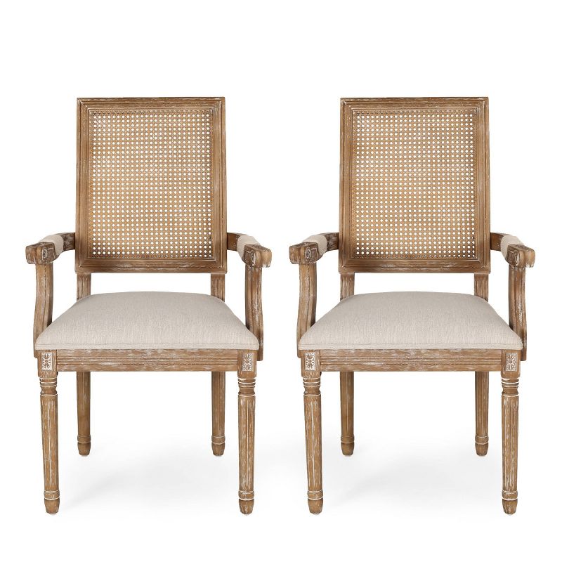 Set of 2 Maria French Country Wood and Cane Upholstered Dining Chairs - Christopher Knight Home, 1 of 13