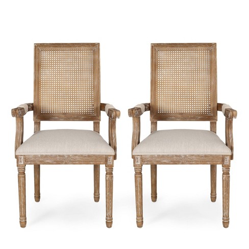 Set Of 2 Maria French Country Wood And, Upholstered Dining Room End Chairs