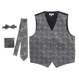 Gioberti Men's Formal 4pc Metallic Paisley Vest Necktie Bowtie and Pocket Square - 1 of 4
