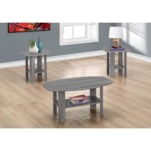 Monarch Specialties Table Set 3Pcs Set Coffee End Side Accent Living Room Laminate Grey Transitional - 1 of 4