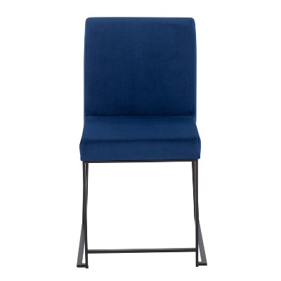 Fuji Contemporary High-Back Side Chair in Blue Velvet and Black Steel