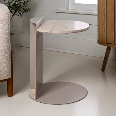 JONATHAN Y Evelyn 20" Contemporary Natural Marble/Metal Handmade C-Shaped End Table