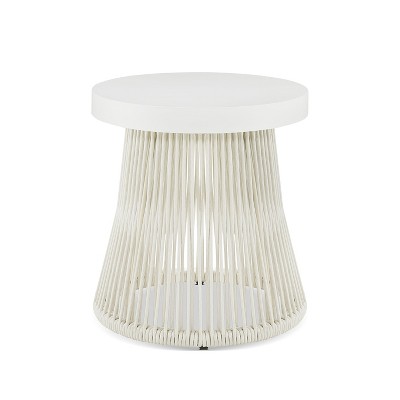 JTH Outdoor Oahu 18" Round Patio Accent Table, Sandy White All-Weather Rope