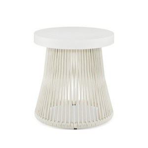 JTH Outdoor Oahu 18" Round Patio Accent Table, Sandy White All-Weather Rope - 1 of 4