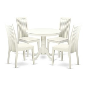 Kitchen Table Set 5 Piece Round Dining Table & 4 Chairs Linen White Modern Bistro Set - 1 of 4