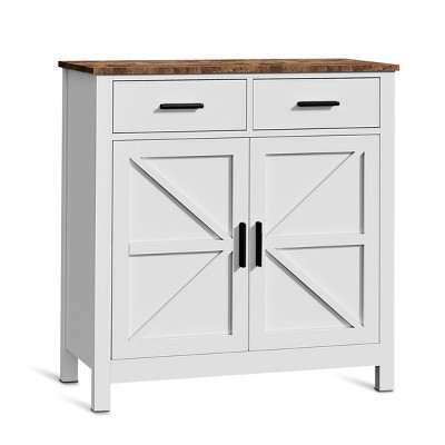 GlasFlength Decorative Storage Cabinets Modern Accent Storage Cabinet with 2 Doors Free standing Cabinet for Living Room, White, 31.5"*11.4"*31.6"