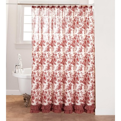 Traditional Red Floral Polyester Blackout Shower Curtain