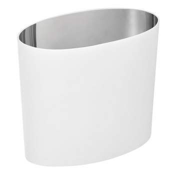 mDesign Metal Oval Small 1.8 Gallon Trash Can for Bathroom - White