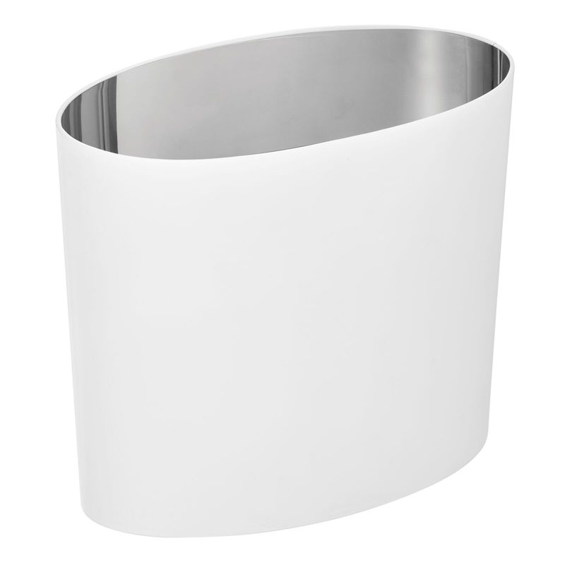mDesign Metal Oval Small 1.8 Gallon Trash Can for Bathroom - White, 1 of 4