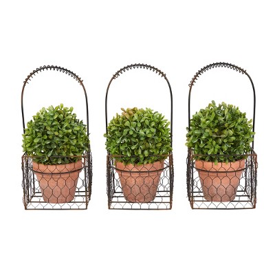 Lifelike Boxwood Trio Topiary in Rustic Terra Cotta-Color Pots
