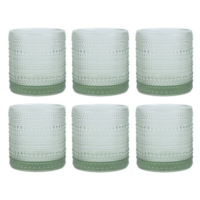 Sage Green Beaded Hobnail 14oz Glass Set