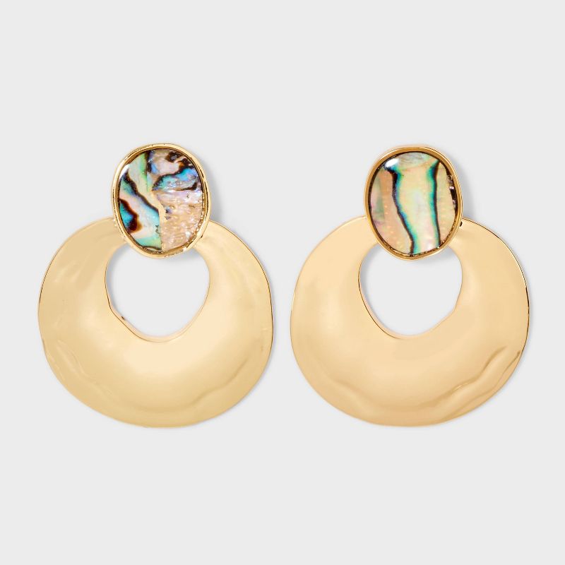 Round Stone Post Earrings - A New Day&#8482; Gold/Abalone, 1 of 5