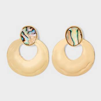 Round Stone Post Earrings - A New Day™ Gold/Abalone