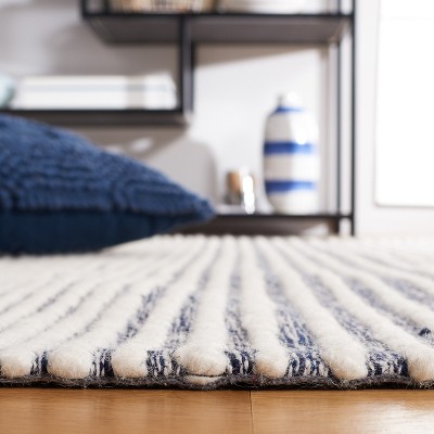 Ivory Navy 3' x 5' Handmade Wool Flat Woven Rug