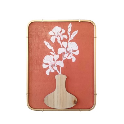 VIP Wood 18 in. Red Flowers in Vase Plaque