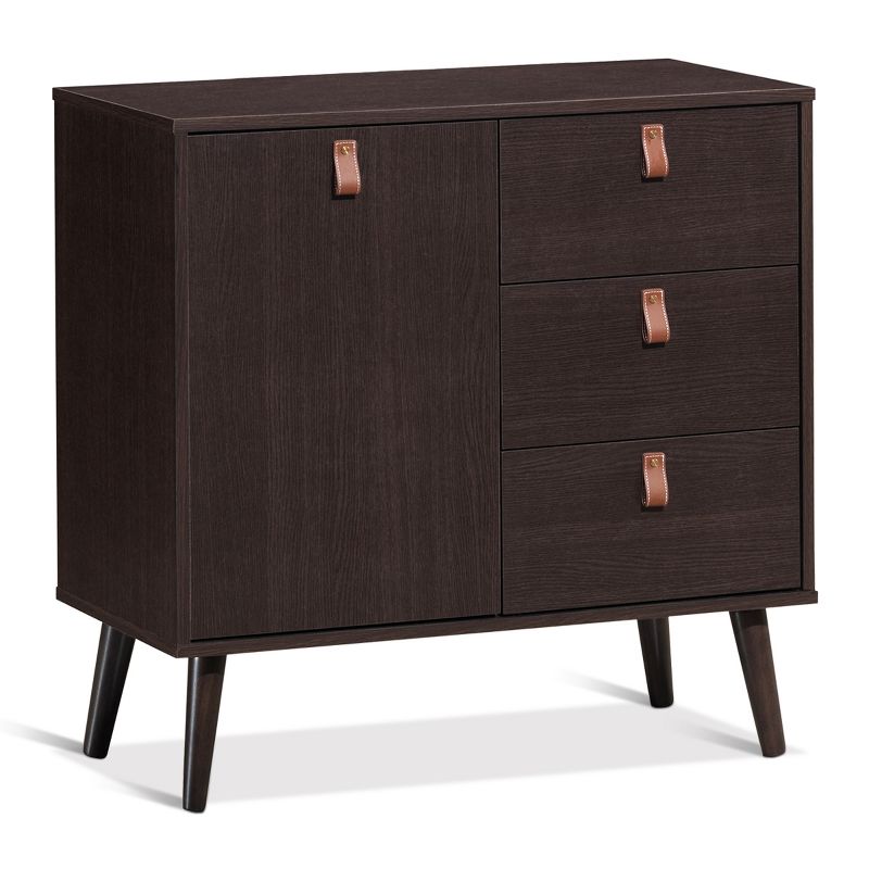 Tangkula 3-Drawer Storage Cabinet Entryway Console Table with Doors & Solid Wood Legs, 1 of 8