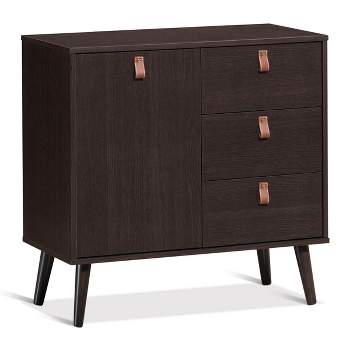 Tangkula 3-Drawer Storage Cabinet Entryway Console Table with Doors & Solid Wood Legs