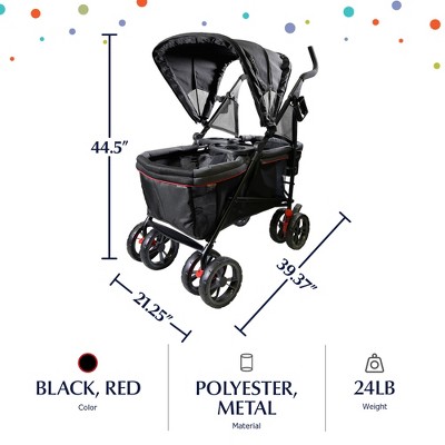 Black Double All-Terrain Steel Frame Wagon Stroller