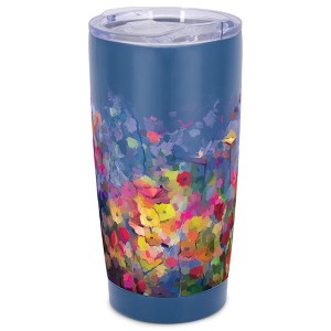 Elanze Designs 20 oz Stainless Steel On the Go Insulated Travel Tumbler With Push Top Lid, Vibrant Abstract Brushed Floral Blue - 1 of 4