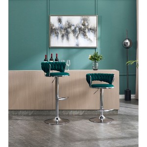 SKRAN 360° Swivel Velvet Bar Stools Set of 2 Adjustable Counter Height Barstools With Back And Footrest For Kitchen Island, Cafe, Pub - 1 of 4