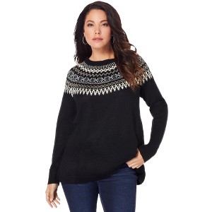 Roaman's Women's Plus Size Fair Isle Pullover Sweater - 1 of 4