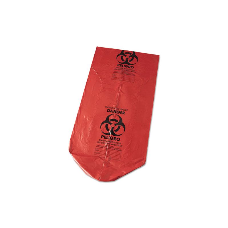 Inteplast Group Biohazard Low-Density Commercial Can Liners, Coreless Interleaved Roll, 4 gal, 1.3 mil, 40" x 46", Red, 20/Roll, 5 Rolls/CT, 2 of 5