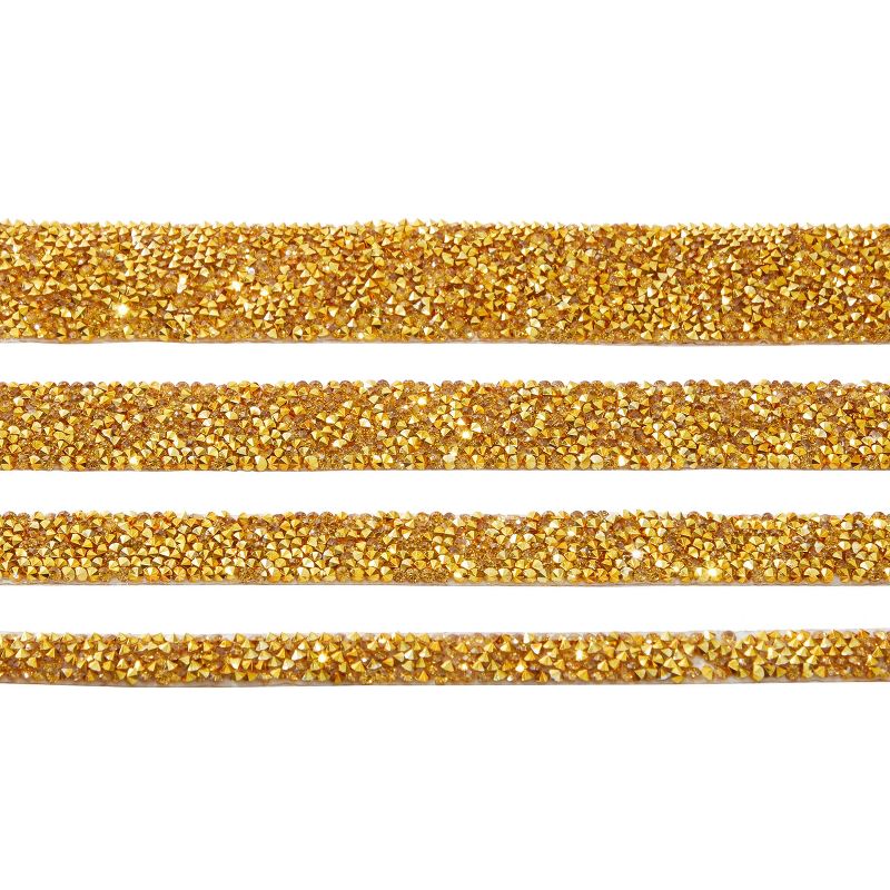 7 Rolls Crystal Rhinestone Adhesive Strips for Crafts, Decor, Gifts (4 Sizes, Gold), 4 of 9
