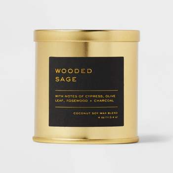 4oz Lidded Metal Jar Black Label Wooded Sage Candle - Threshold™