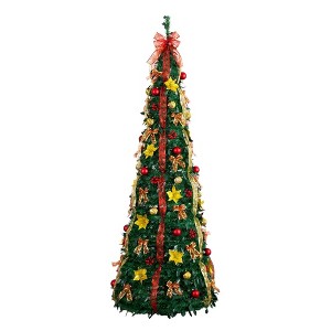 Nearly Natural 7' Pre-Lit Artificial Pop up Christmas Tree with Red and Gold Ornaments and Ribbons - 1 of 4