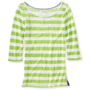 Aeropostale Womens Sheer Striped Basic T-Shirt, Green, X-Small - 1 of 1