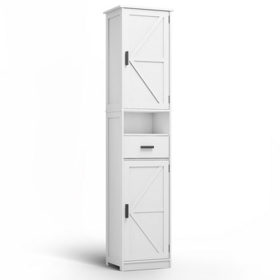 VYNXARI 69" H Tall Bathroom Storage Cabinet ,2 Barn Doors 1 Drawer, Adjustable Shelves,Floor Cabinet for Bathroom, Living Room, Entryway,Kitchen,White