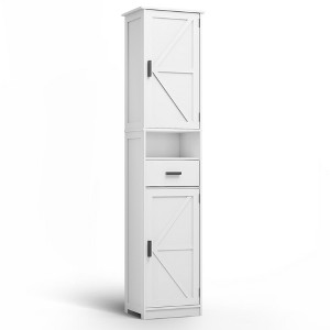 LOVMOR Metal Pantry Storage Cabinet with Retractable Doors,Freestanding Cupboard for Dining Room Living Room,Space-saving,White - 1 of 4