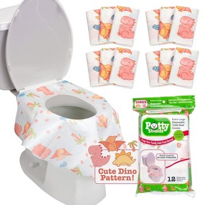 Potty Shields Toilet Seat Covers Disposable (12 pk, Dinosaurs)- XL Waterproof Toilet Cover for Toddlers, Kids & Adults-Portable & Individually Wrapped - 1 of 4