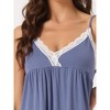 cheibear Women's V Neck Lace Trim Solid Color Pajama Sleepdress Nightgown - 4 of 4